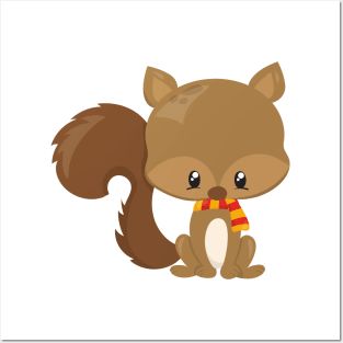 Cute Squirrel, Baby Squirrel, Squirrel With Scarf Posters and Art